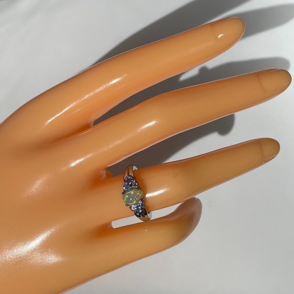 Ethiopian Welo Opal and Tanzanite Ring -- Size 5 - Picture 3 of 4